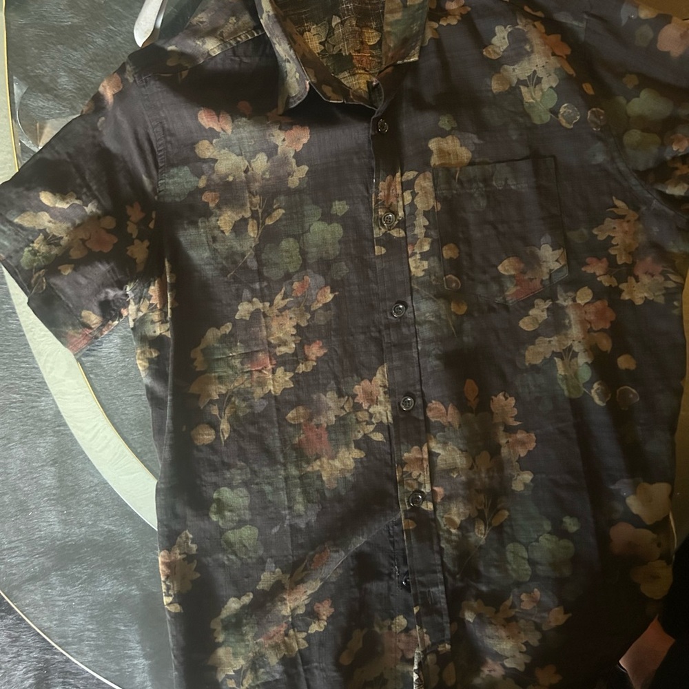 Atlanl - Men's Short-Sleeve Floral Button-Up Shirt - Medium. Tiki, Rockabilly.